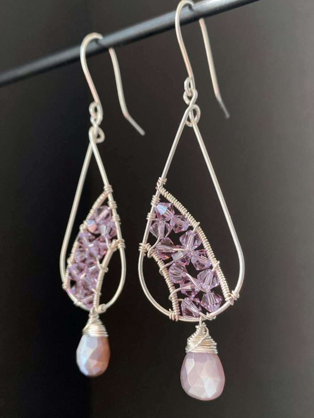 Moonstone & Swarovski Crystal Lavender Sterling Silver Earrings